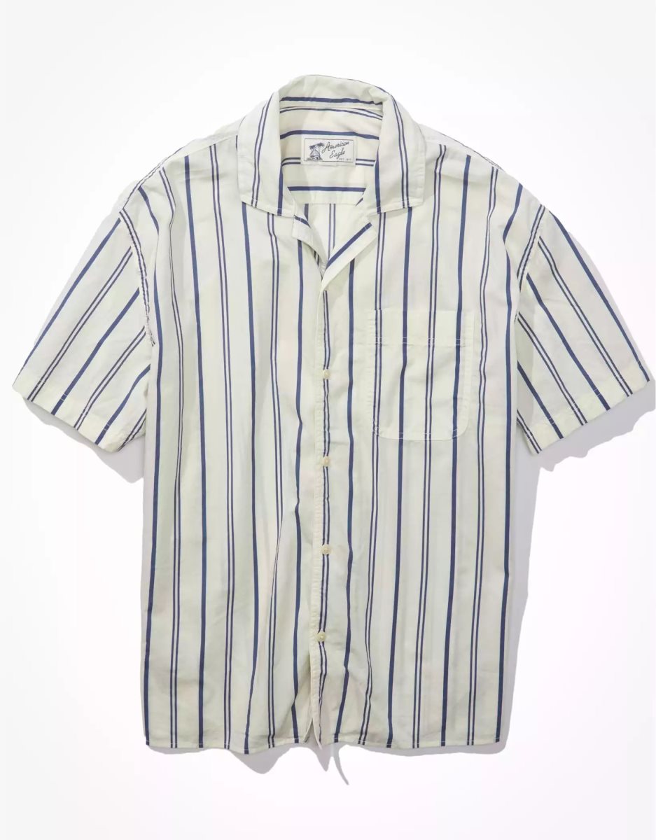 Hauts Flanelle American Eagle AE Rayé Button-Up Poolside Shirt Blanche Homme | HSL-90103449